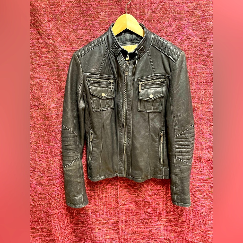 Michael Kors black leather moto jacket